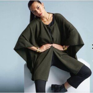 CAbi 3477 Women's Green 100% Cotton Majestic Wrap Cape Sweater Size O/S